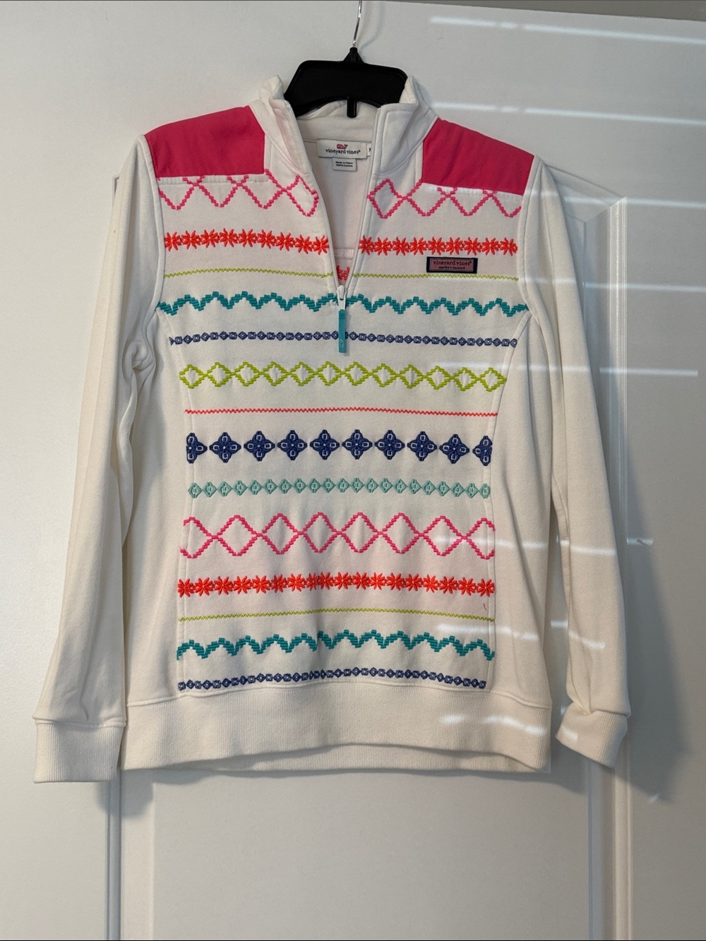 Vineyard Vines White Half-Zip Sweater with Multicolor Fair Isle Stripes size XS